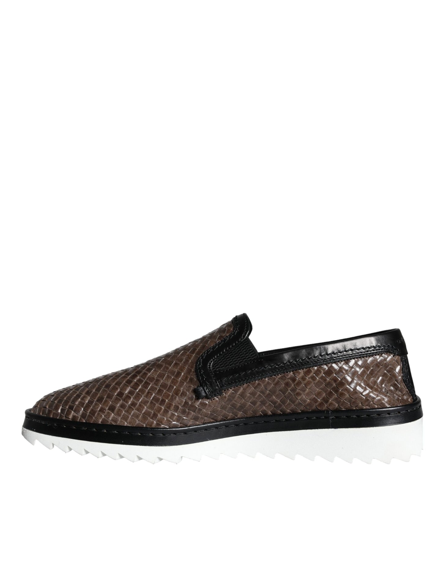 Dolce &amp; Gabbana Brown Black Leather Weaved Men Loafers Shoes
