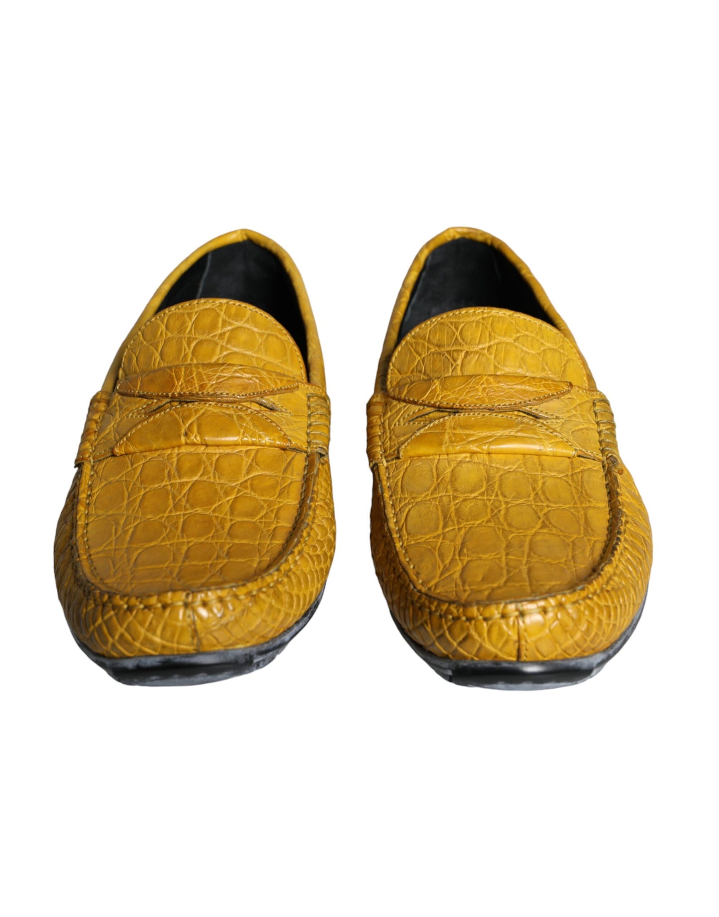 Dolce &amp; Gabbana Yellow Leather Slip Moccasin Loafers Shoes