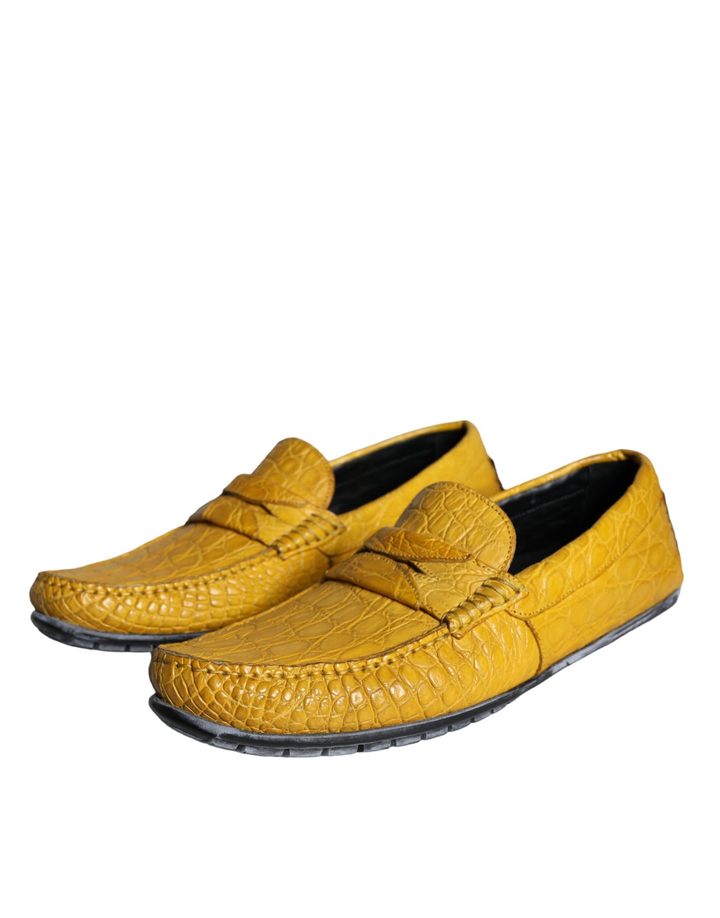 Dolce &amp; Gabbana Yellow Leather Slip Moccasin Loafers Shoes