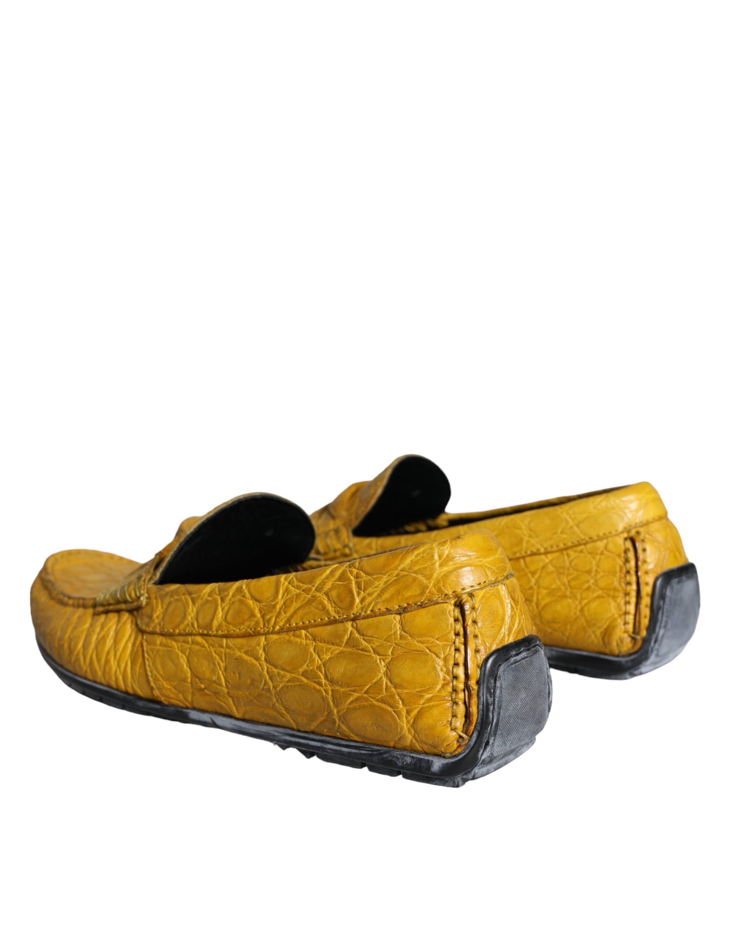 Dolce &amp; Gabbana Yellow Leather Slip Moccasin Loafers Shoes
