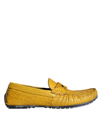 Dolce &amp; Gabbana Yellow Leather Slip Moccasin Loafers Shoes