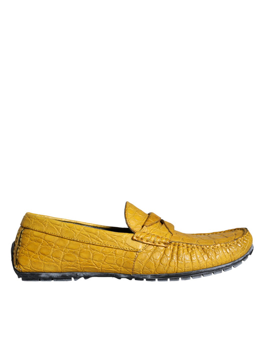 Dolce &amp; Gabbana Yellow Leather Slip Moccasin Loafers Shoes
