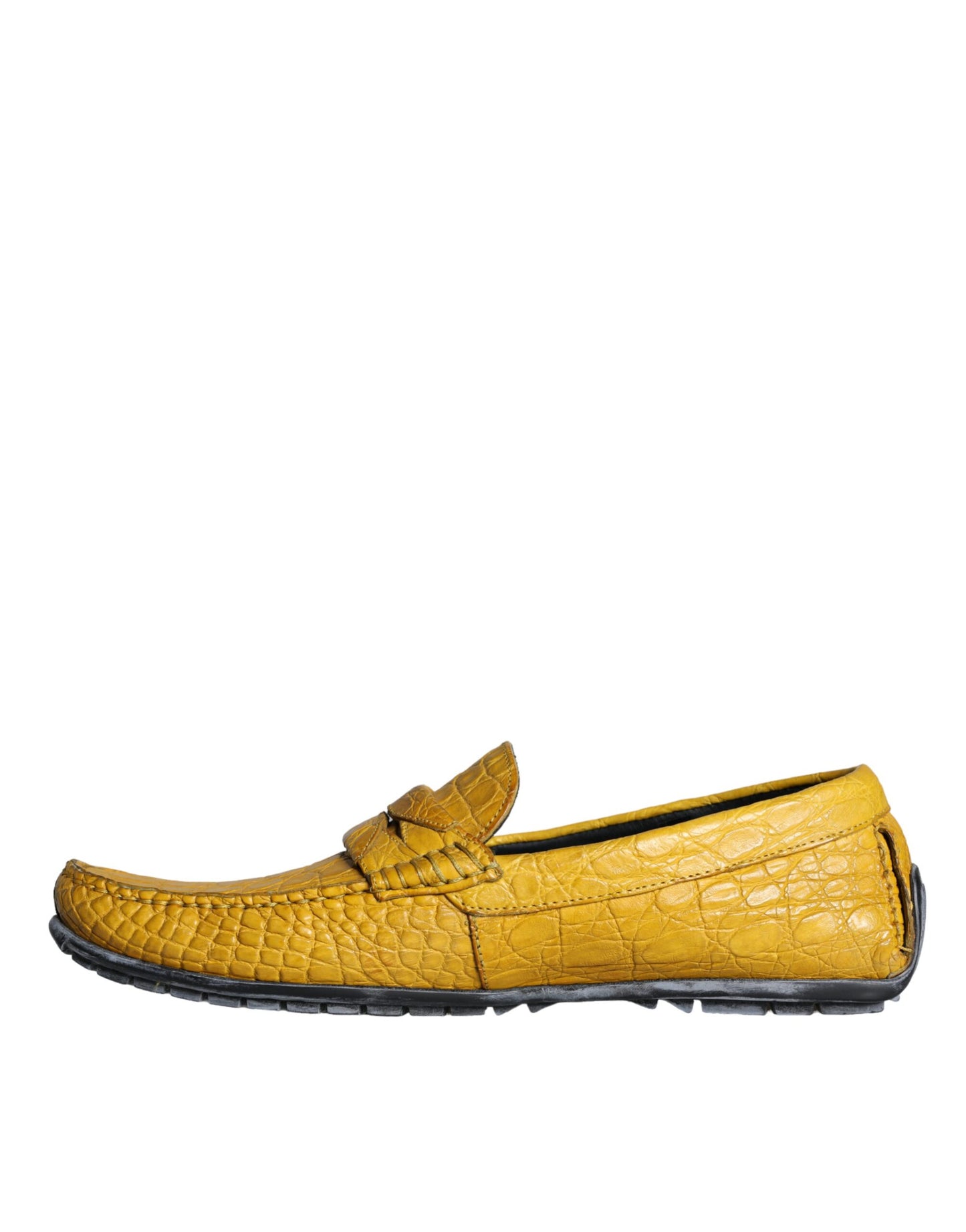 Dolce &amp; Gabbana Yellow Leather Slip Moccasin Loafers Shoes