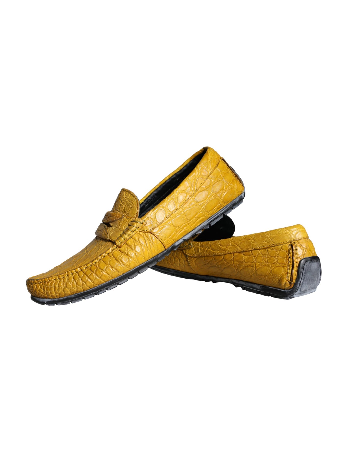 Dolce &amp; Gabbana Yellow Leather Slip Moccasin Loafers Shoes