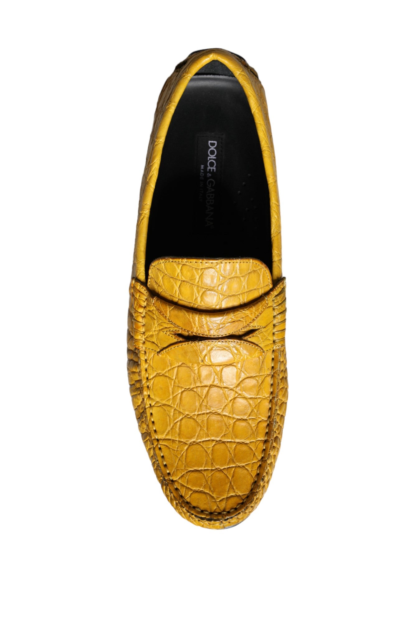 Dolce &amp; Gabbana Yellow Leather Slip Moccasin Loafers Shoes