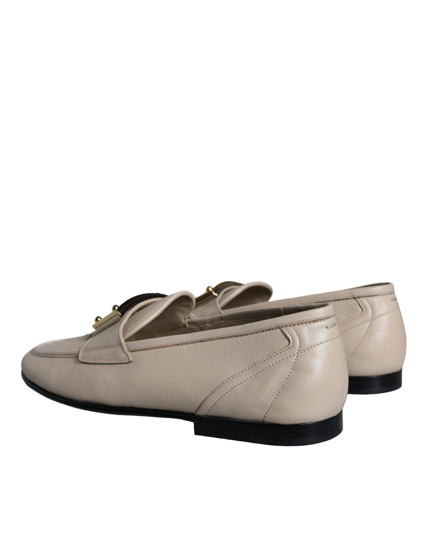 Dolce &amp; Gabbana Beige Leather Logo Plaque Slip On Men Loafers Shoes