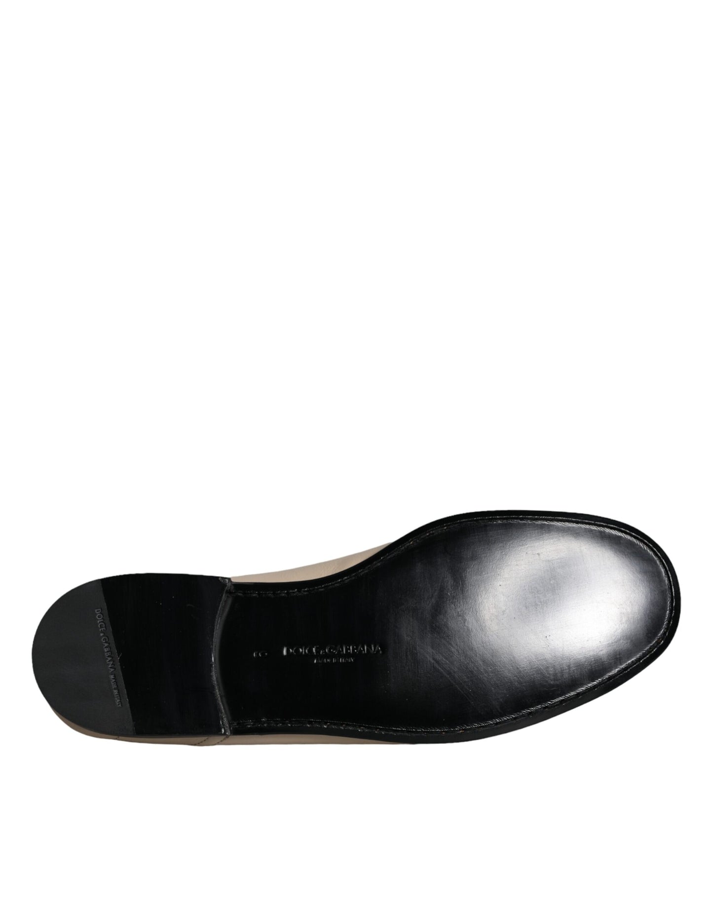 Dolce &amp; Gabbana Beige Leather Logo Plaque Slip On Men Loafers Shoes