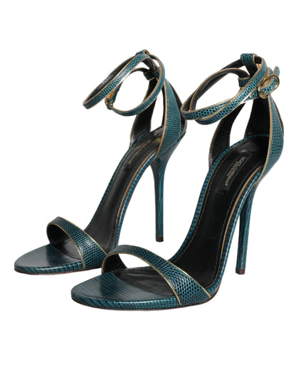 Dolce &amp; Gabbana Dunkelgrüne Kalbsleder Heels Sandalen Schuhe