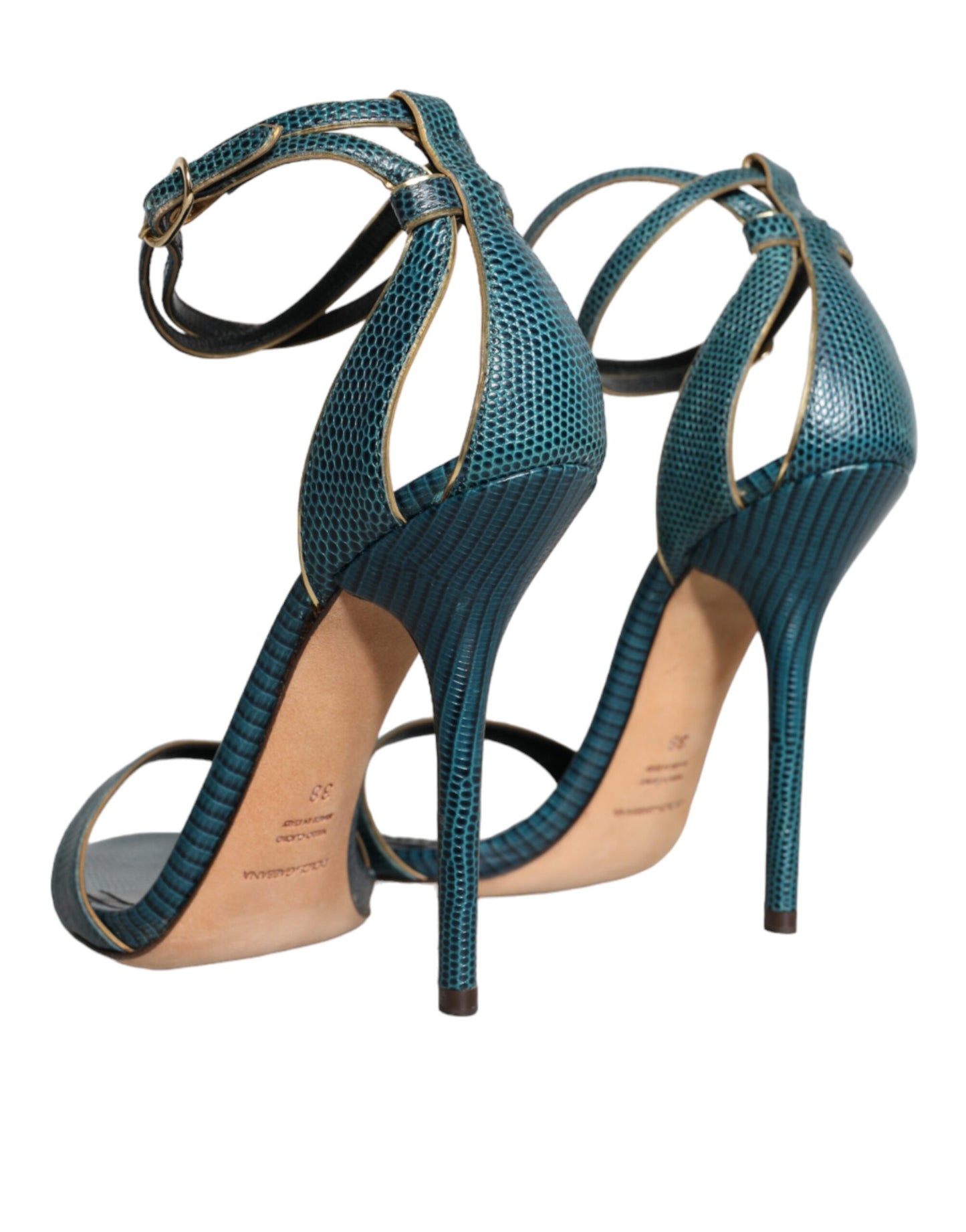 Dolce &amp; Gabbana Dunkelgrüne Kalbsleder Heels Sandalen Schuhe