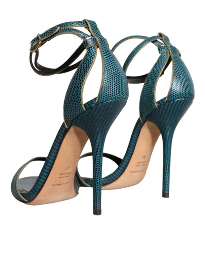 Dolce &amp; Gabbana Dunkelgrüne Kalbsleder Heels Sandalen Schuhe