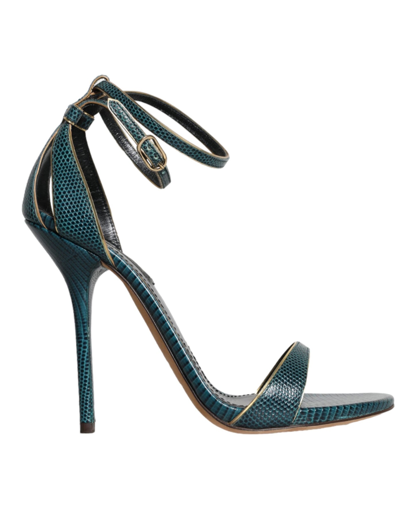 Dolce &amp; Gabbana Dunkelgrüne Kalbsleder Heels Sandalen Schuhe