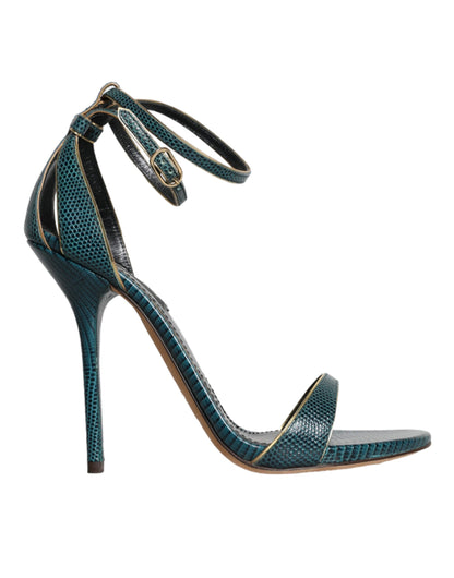 Dolce &amp; Gabbana Dunkelgrüne Kalbsleder Heels Sandalen Schuhe
