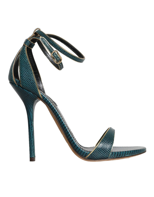 Dolce &amp; Gabbana Dunkelgrüne Kalbsleder Heels Sandalen Schuhe