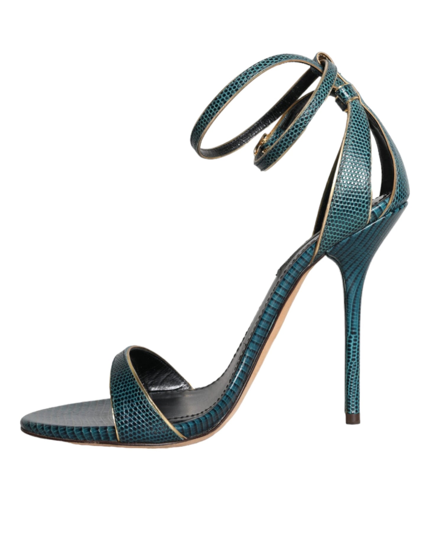 Dolce &amp; Gabbana Dunkelgrüne Kalbsleder Heels Sandalen Schuhe