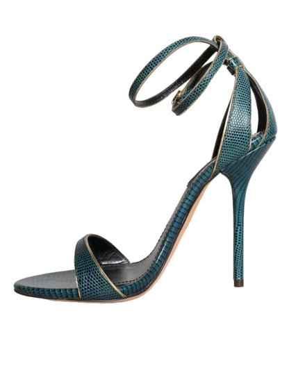 Dolce &amp; Gabbana Dunkelgrüne Kalbsleder Heels Sandalen Schuhe
