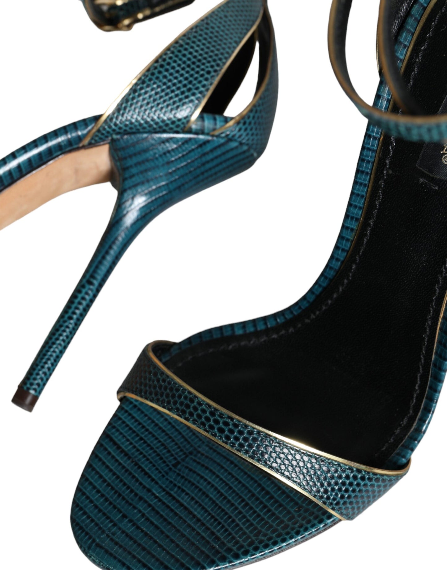 Dolce &amp; Gabbana Dunkelgrüne Kalbsleder Heels Sandalen Schuhe