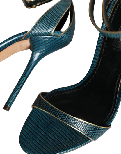 Dolce &amp; Gabbana Dunkelgrüne Kalbsleder Heels Sandalen Schuhe