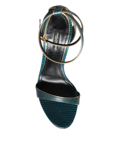 Dolce &amp; Gabbana Dunkelgrüne Kalbsleder Heels Sandalen Schuhe