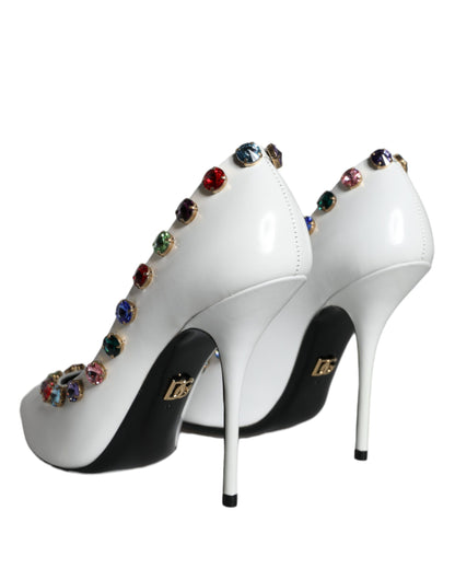 Dolce &amp; Gabbana Weiße Kristall Leder High Heels Pumps Schuhe