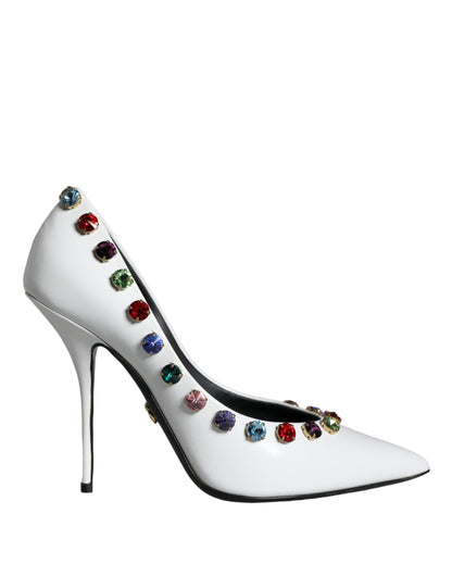 Dolce &amp; Gabbana Weiße Kristall Leder High Heels Pumps Schuhe