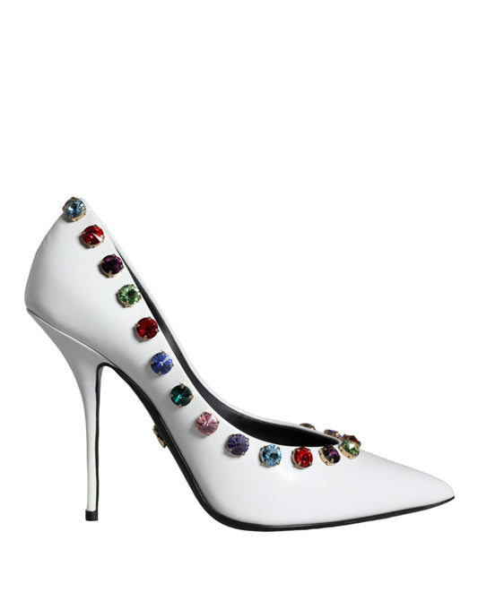 Dolce &amp; Gabbana Weiße Kristall Leder High Heels Pumps Schuhe