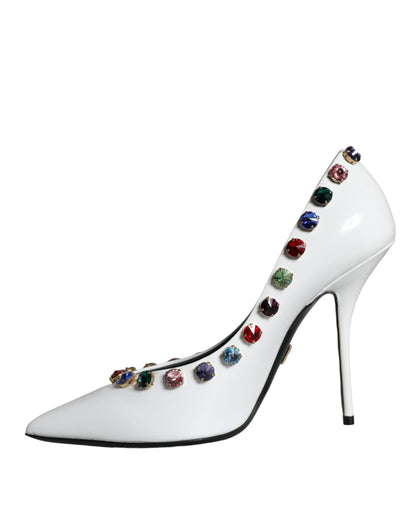 Dolce &amp; Gabbana Weiße Kristall Leder High Heels Pumps Schuhe