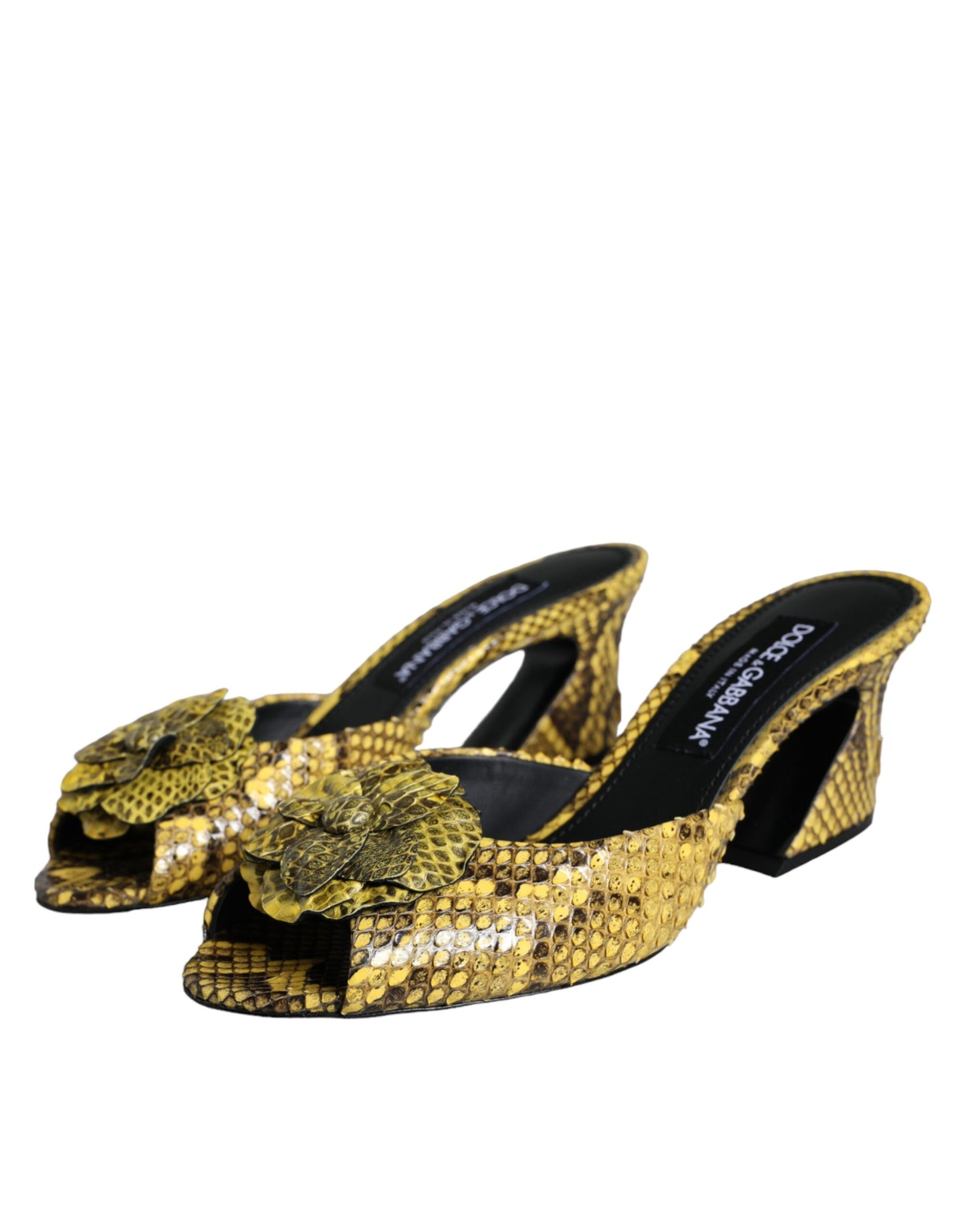 Dolce &amp; Gabbana – Gelbe Slides aus Leder mit Blockabsatz