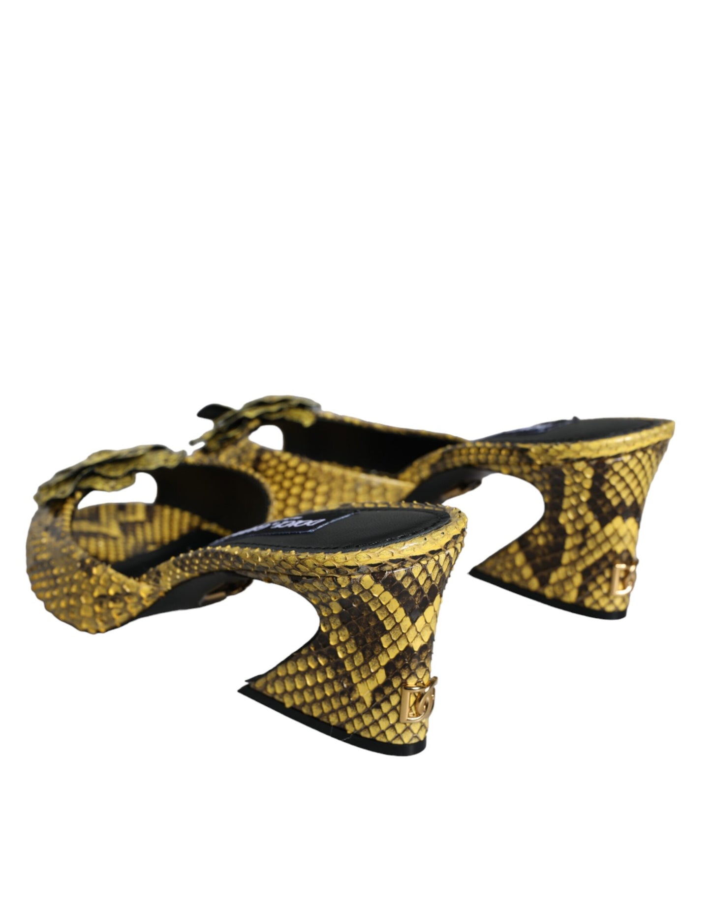 Dolce &amp; Gabbana – Gelbe Slides aus Leder mit Blockabsatz