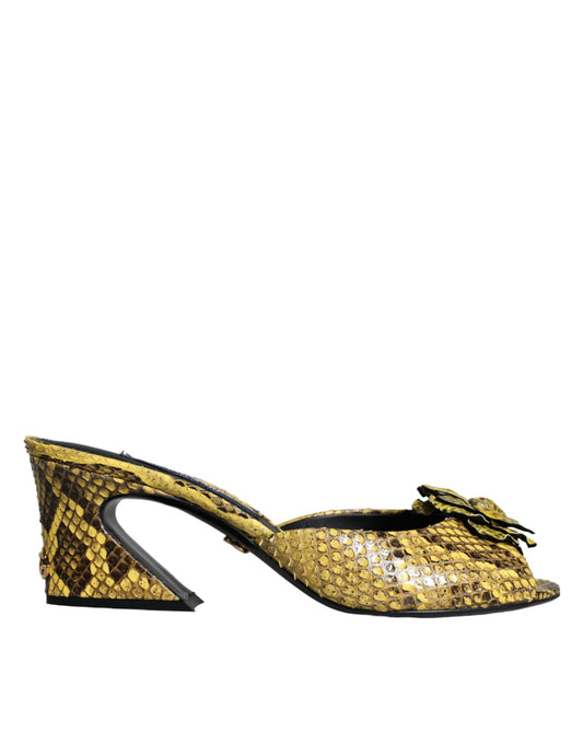 Dolce &amp; Gabbana – Gelbe Slides aus Leder mit Blockabsatz