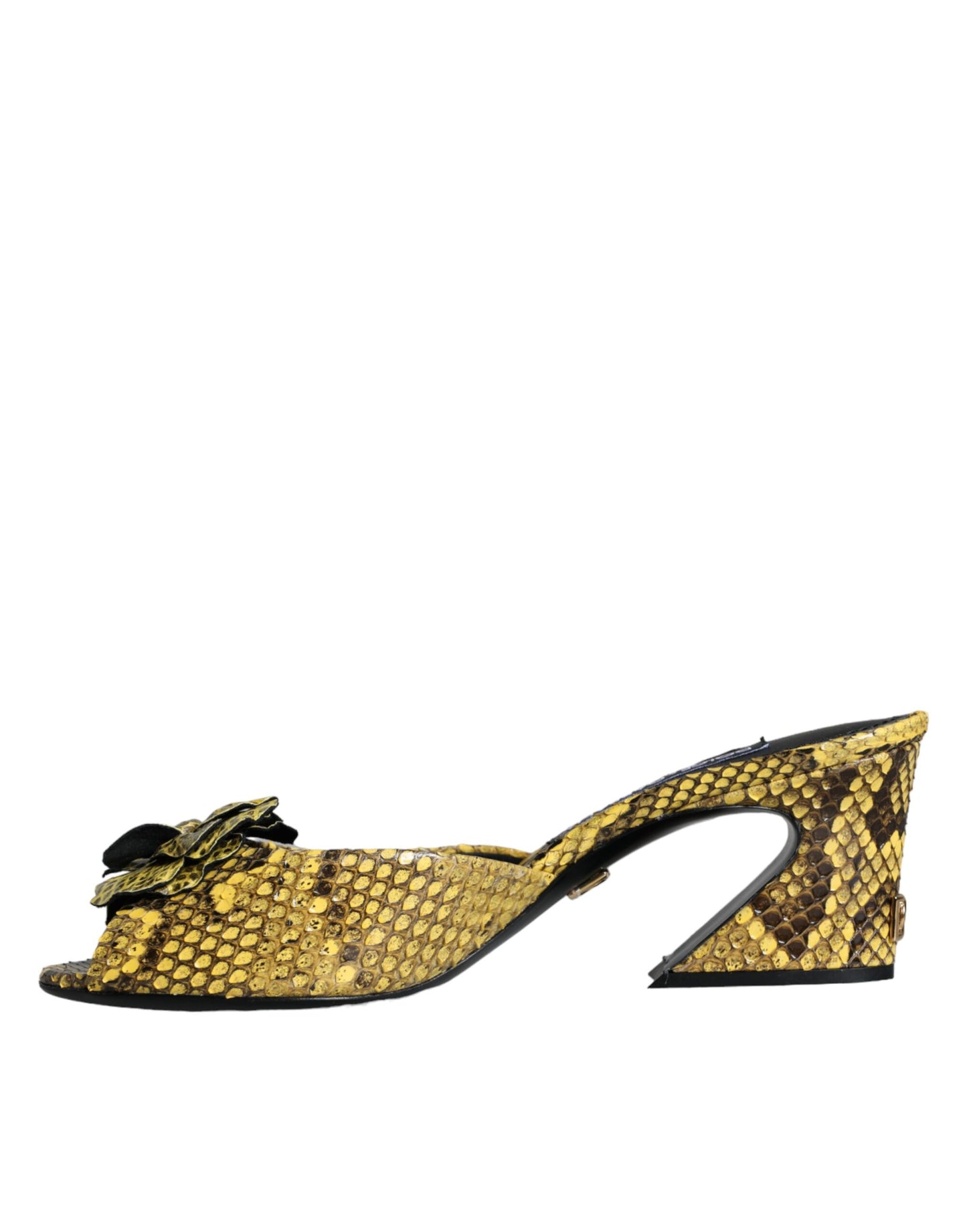 Dolce &amp; Gabbana – Gelbe Slides aus Leder mit Blockabsatz