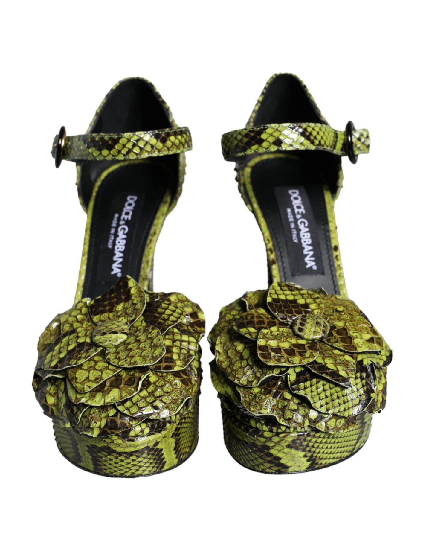 Dolce &amp; Gabbana Grüne Exotische Leder Knöchelriemen Heels Sandalen Schuhe