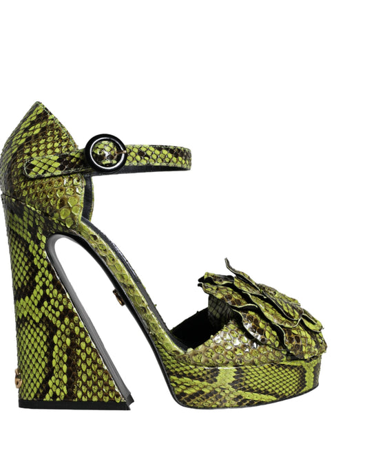 Dolce &amp; Gabbana Grüne Exotische Leder Knöchelriemen Heels Sandalen Schuhe