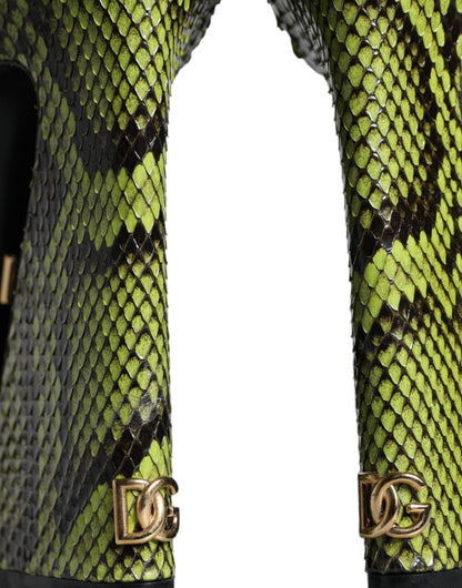 Dolce &amp; Gabbana Grüne Exotische Leder Knöchelriemen Heels Sandalen Schuhe