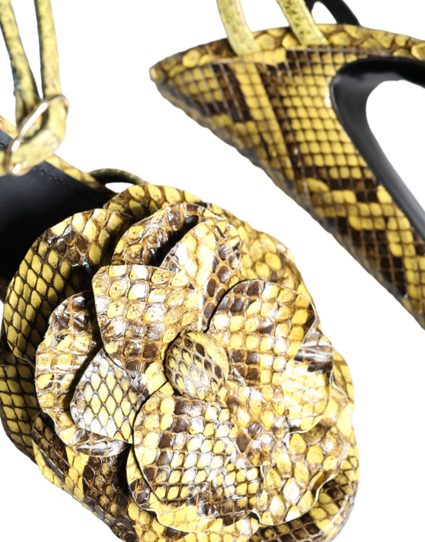 Dolce &amp; Gabbana Gelb Exotisches Leder Knöchelriemen Heels Sandalen Schuhe