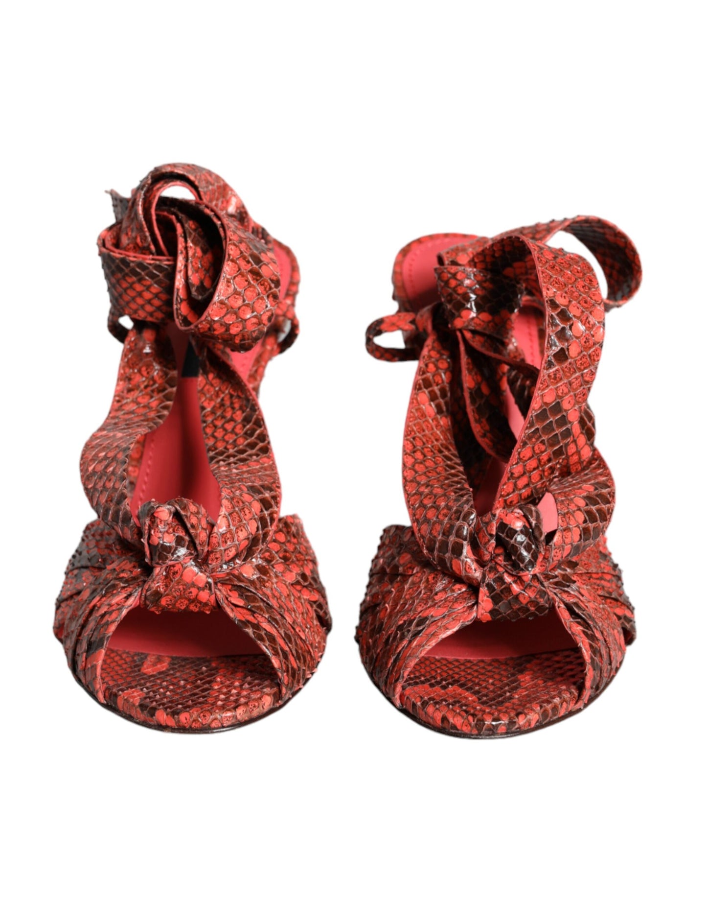 Dolce &amp; Gabbana Korallenrote Exotische Leder Heels Sandalen Schuhe