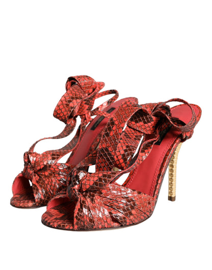 Dolce &amp; Gabbana Korallenrote Exotische Leder Heels Sandalen Schuhe