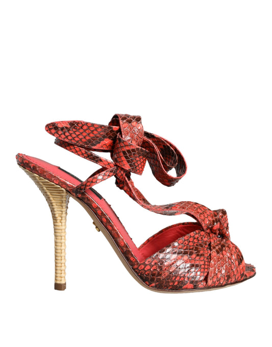 Dolce &amp; Gabbana Korallenrote Exotische Leder Heels Sandalen Schuhe