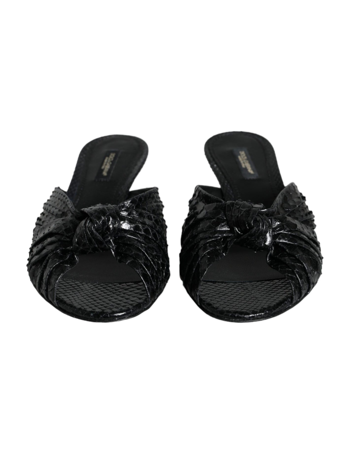 Dolce &amp; Gabbana Schwarze Leder Heels Slides Sandalen Schuhe