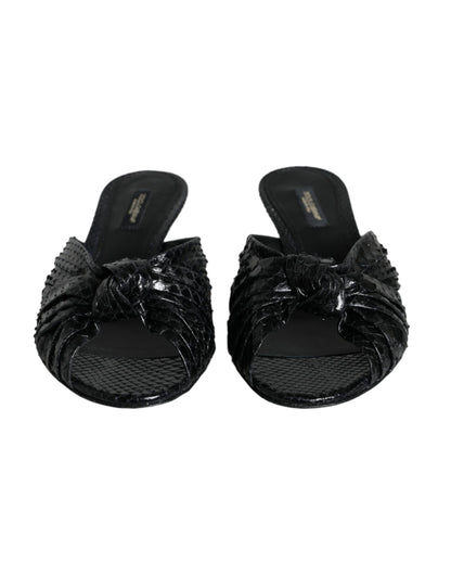 Dolce &amp; Gabbana Schwarze Leder Heels Slides Sandalen Schuhe