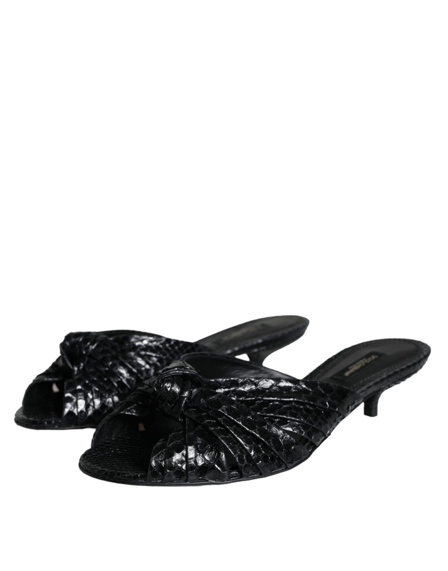 Dolce &amp; Gabbana Schwarze Leder Heels Slides Sandalen Schuhe