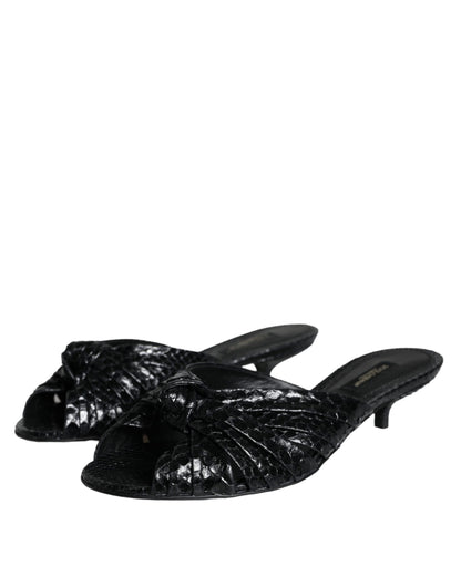 Dolce &amp; Gabbana Schwarze Leder Heels Slides Sandalen Schuhe