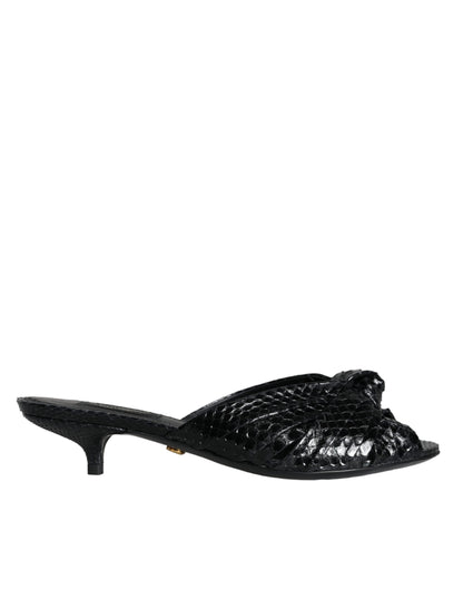 Dolce &amp; Gabbana Schwarze Leder Heels Slides Sandalen Schuhe