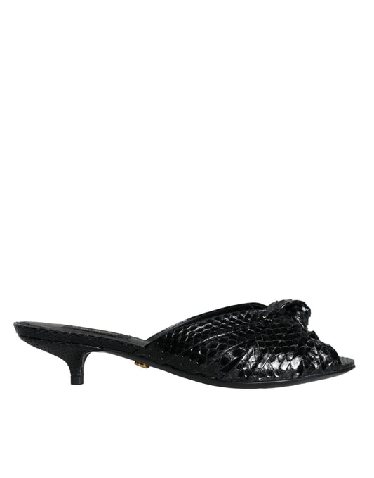 Dolce &amp; Gabbana Schwarze Leder Heels Slides Sandalen Schuhe