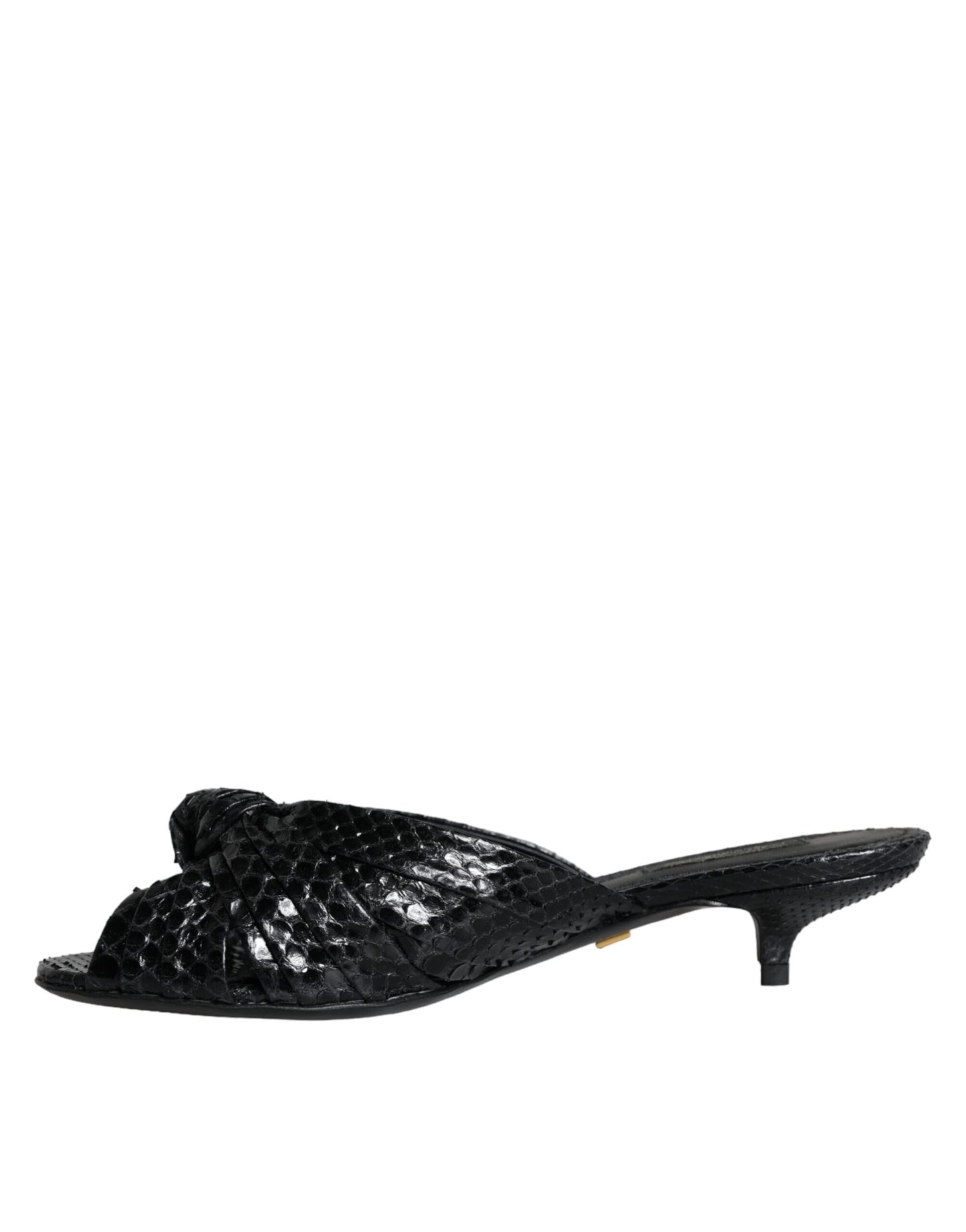Dolce &amp; Gabbana Schwarze Leder Heels Slides Sandalen Schuhe