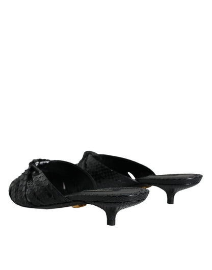 Dolce &amp; Gabbana Schwarze Leder Heels Slides Sandalen Schuhe