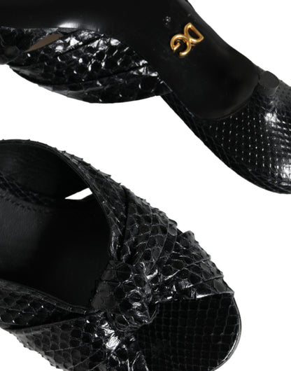 Dolce &amp; Gabbana Schwarze Leder Heels Slides Sandalen Schuhe