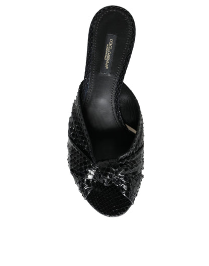 Dolce &amp; Gabbana Schwarze Leder Heels Slides Sandalen Schuhe