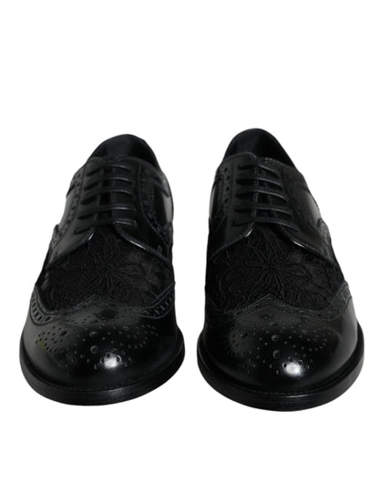 Dolce &amp; Gabbana – Formelle Schuhe aus schwarzem Leder mit floraler Spitze