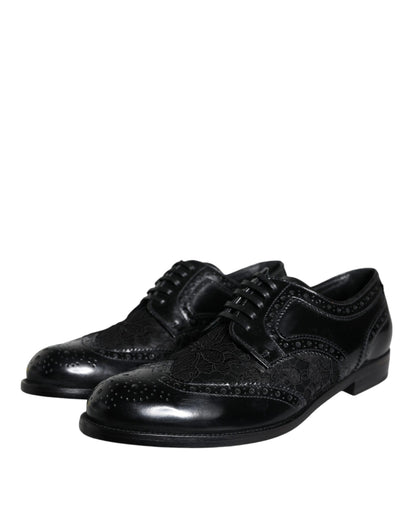 Dolce &amp; Gabbana – Formelle Schuhe aus schwarzem Leder mit floraler Spitze