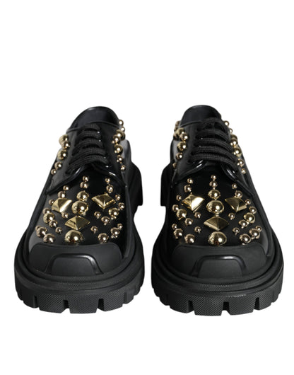 Dolce &amp; Gabbana – Trekking-Derby-Schuhe aus schwarzem Leder mit Verzierung